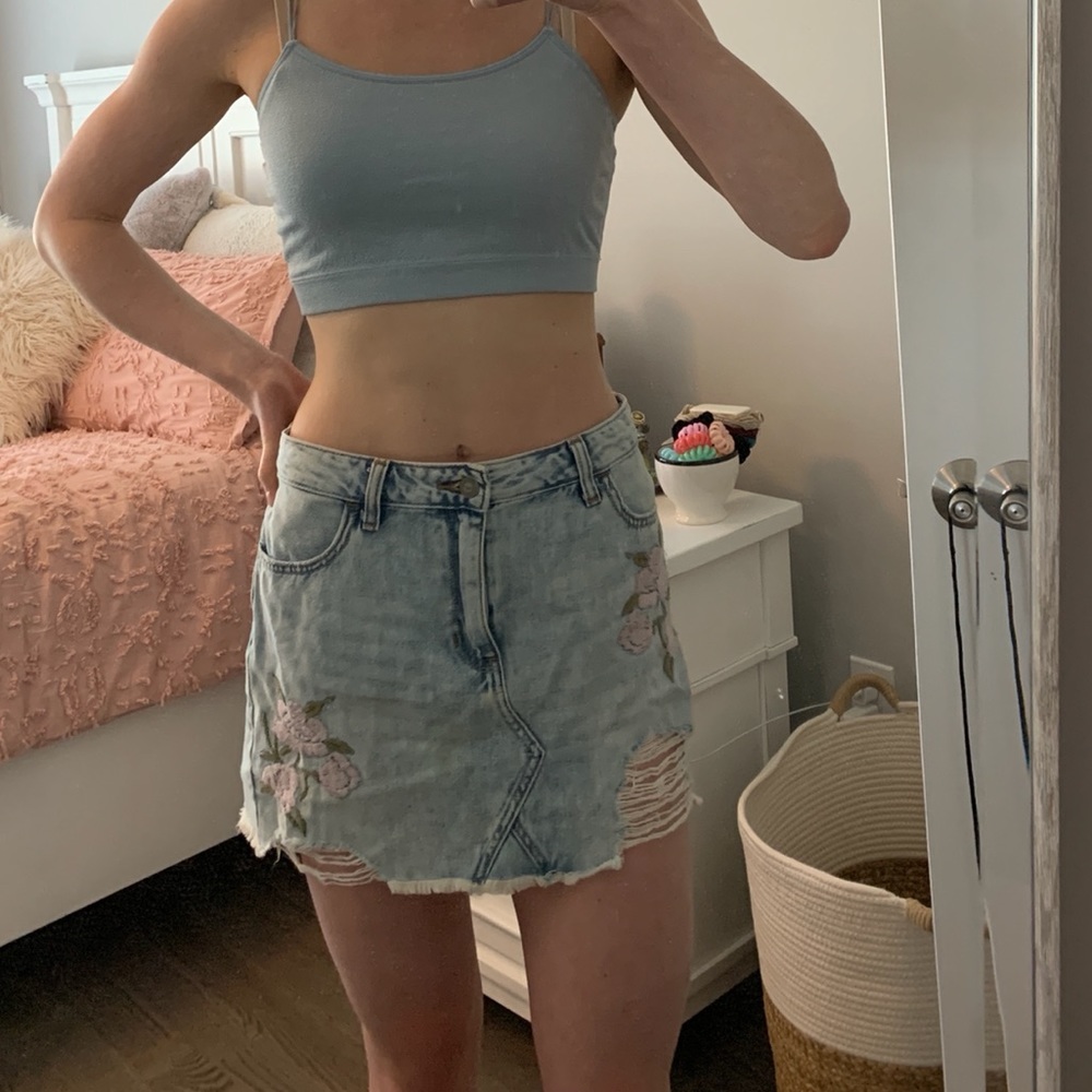 Embroidered jean skirt